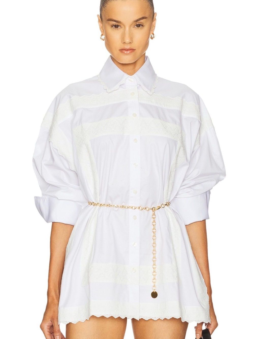 HELSA White Cotton Shirt with Embroidery Detail
